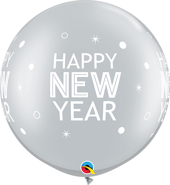 30" Riesenballon New Year Sparkles & Dots Silver