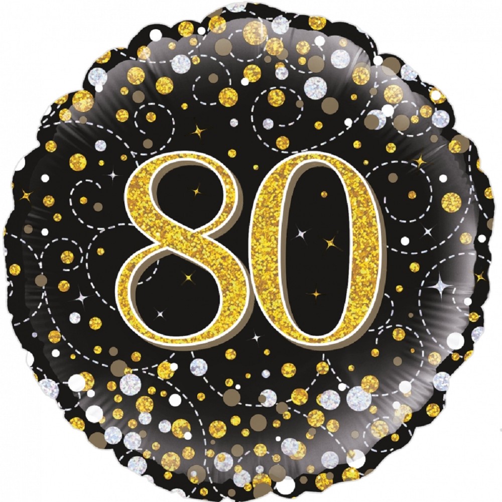 18" Birthday "80" Black & Gold Holographic
