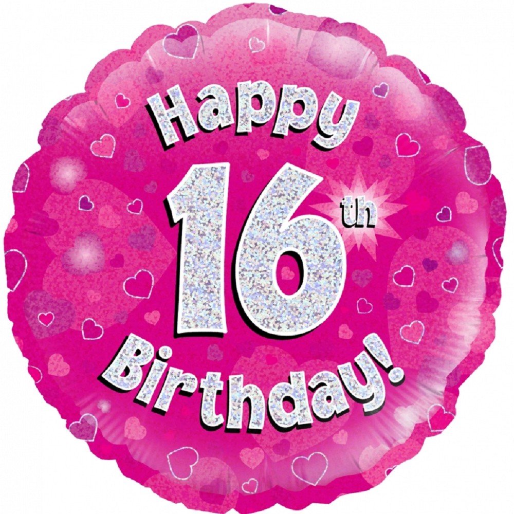 18" Happy Birthday "16" Pink Holographic