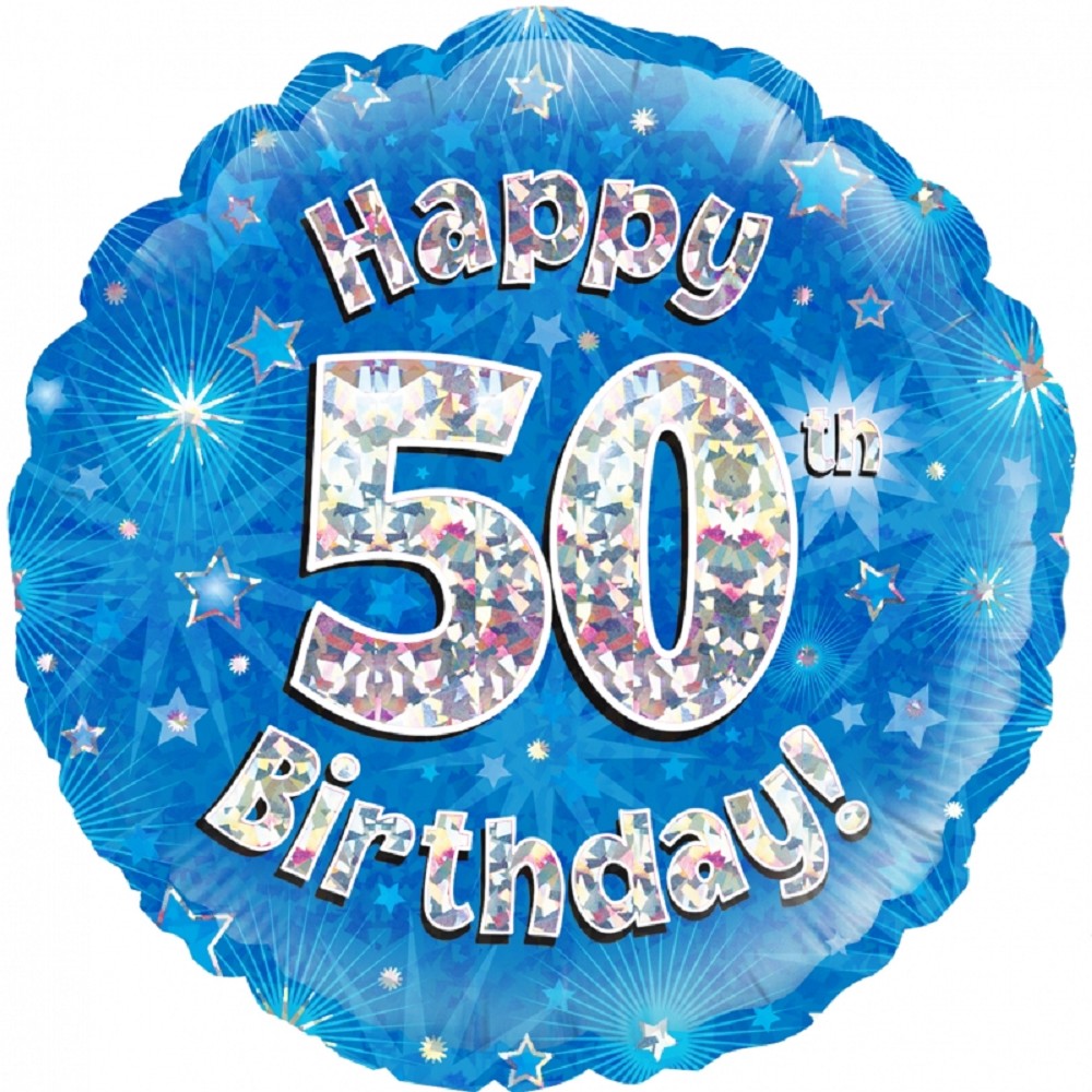 18" Happy Birthday "50" Blue Holographic