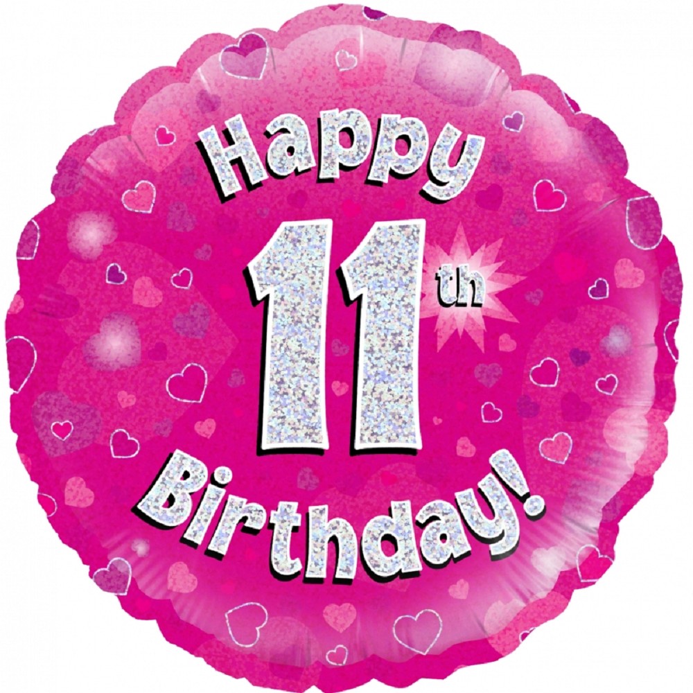 18" Happy Birthday "11" Pink Holographic