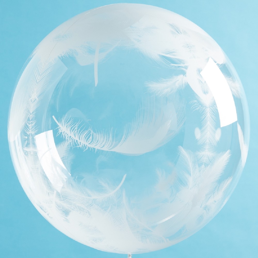 18" Crystal Globe Weiße Federn (pre-stretched)