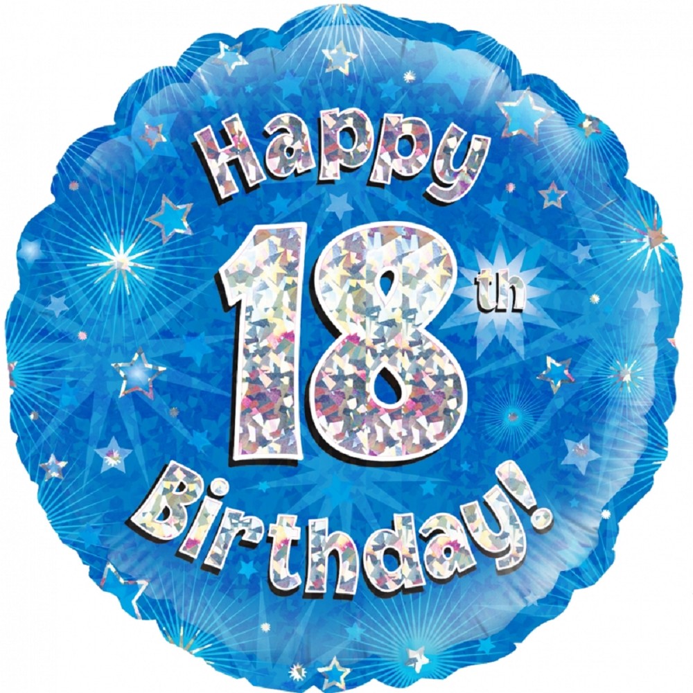 18" Happy Birthday "18" Blue Holographic