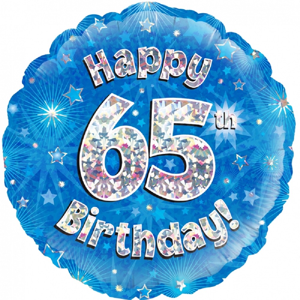 18" Happy Birthday "65" Blue Holographic