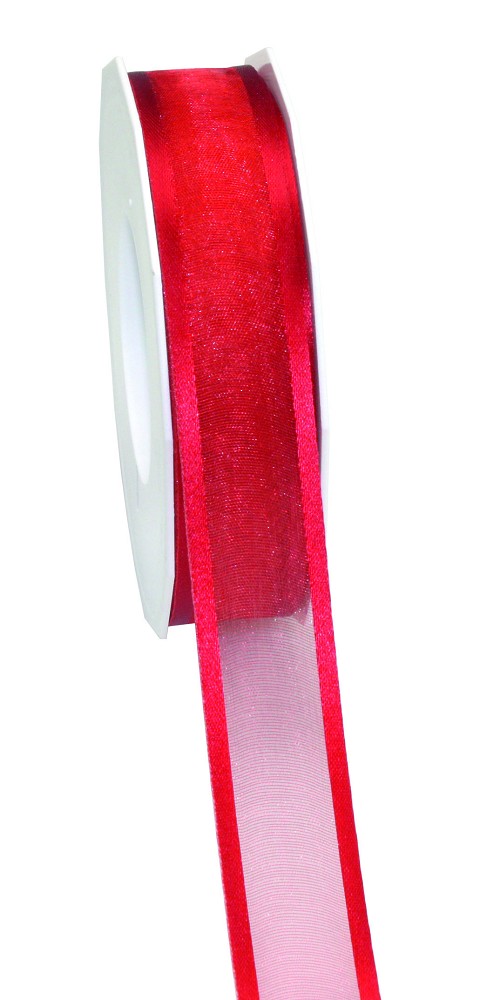 Organzaband mit Stoffkante 25mm Rot (25m)