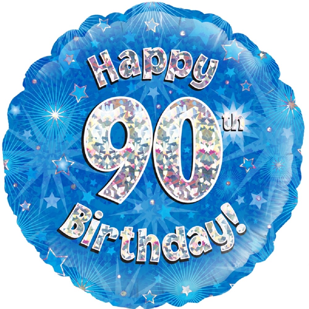 18" Happy Birthday "90" Blue Holographic