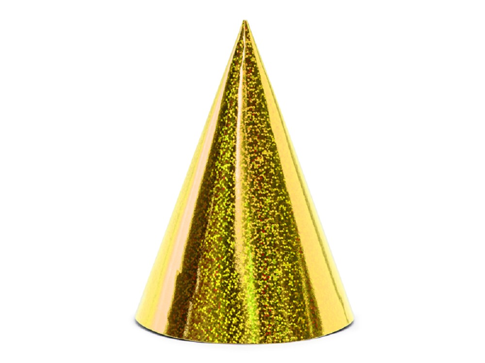 Partyhüte - holographisch gold - 16cm - 6 Stk.