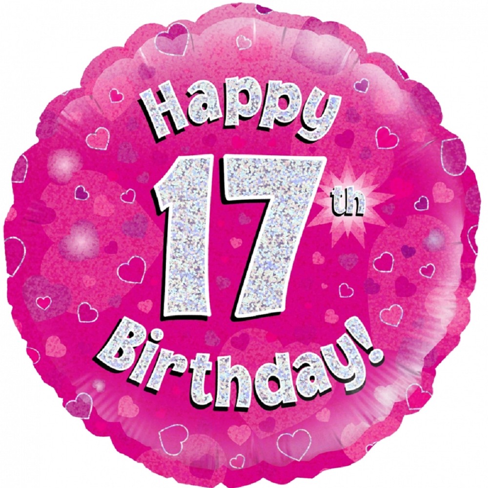 18" Happy Birthday "17" Pink Holographic
