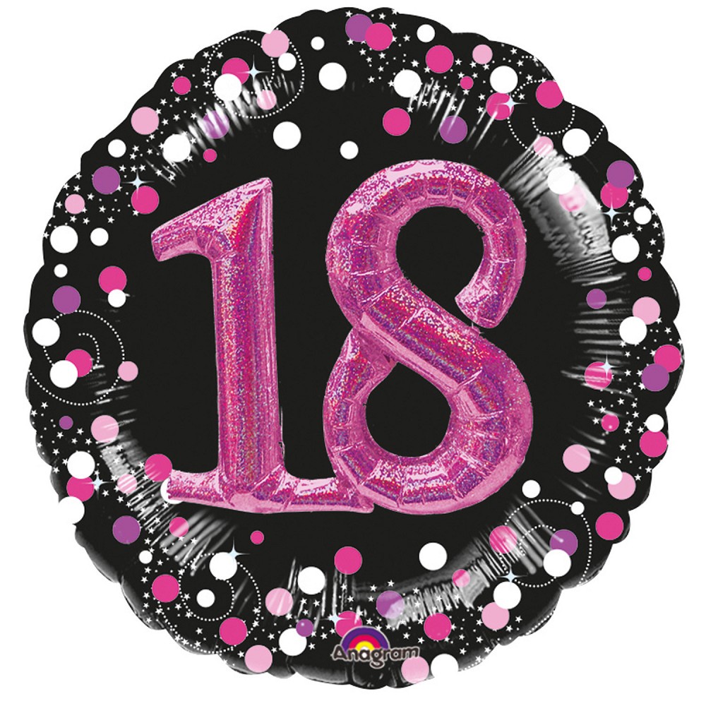 32" Multi Balloon Sparkling Birthday Pink "18" 3D Effect