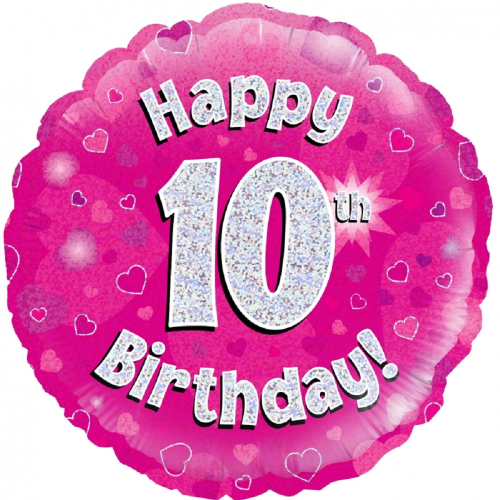 18" Happy Birthday "10" Pink Holographic