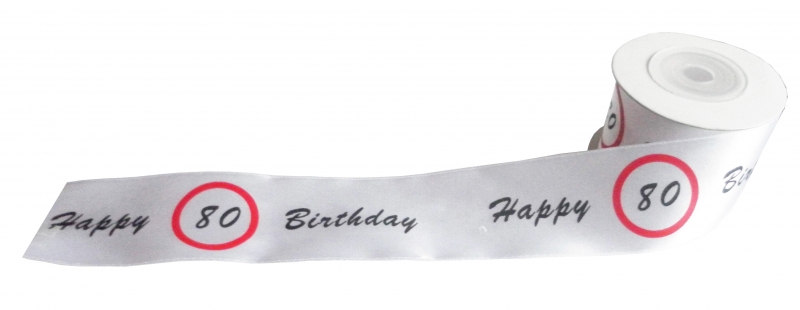 Schleifenband Happy 80 Birthday, weiss
