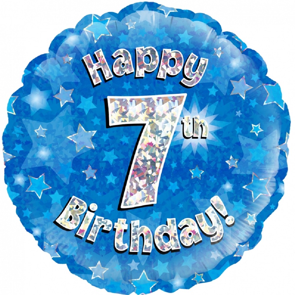 18" Happy Birthday "7" Blue Holographic