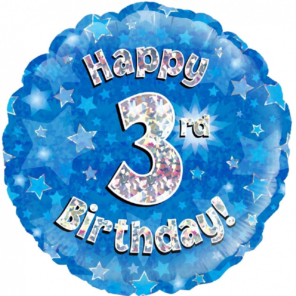 18" Happy Birthday "3" Blue Holographic