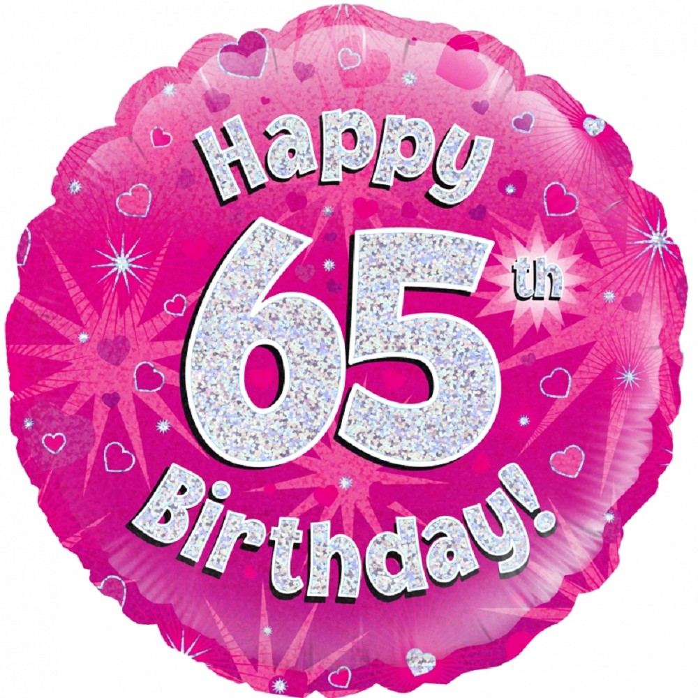 18" Happy Birthday "65" Pink Holographic