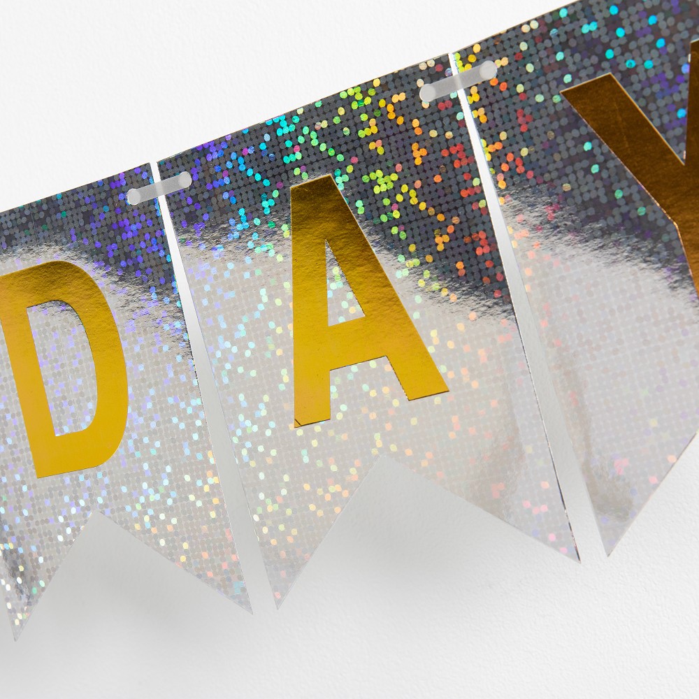 DIY Girlande Happy Birthday Holographic Silber (ca.1,65m)