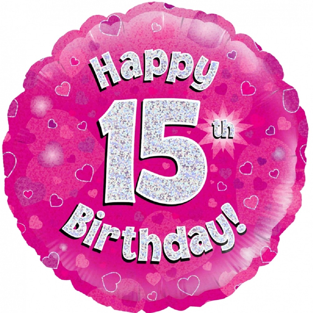 18" Happy Birthday "15" Pink Holographic