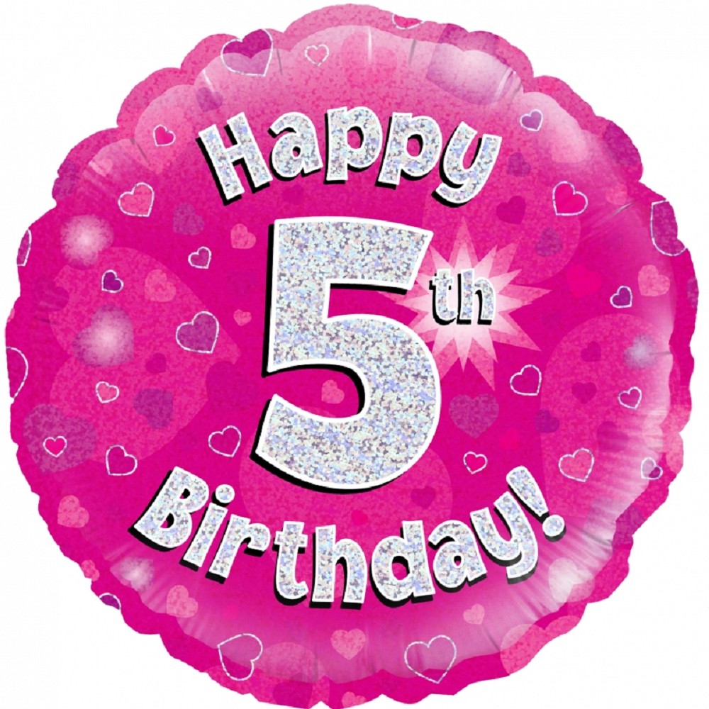 18" Happy Birthday "5" Pink Holographic