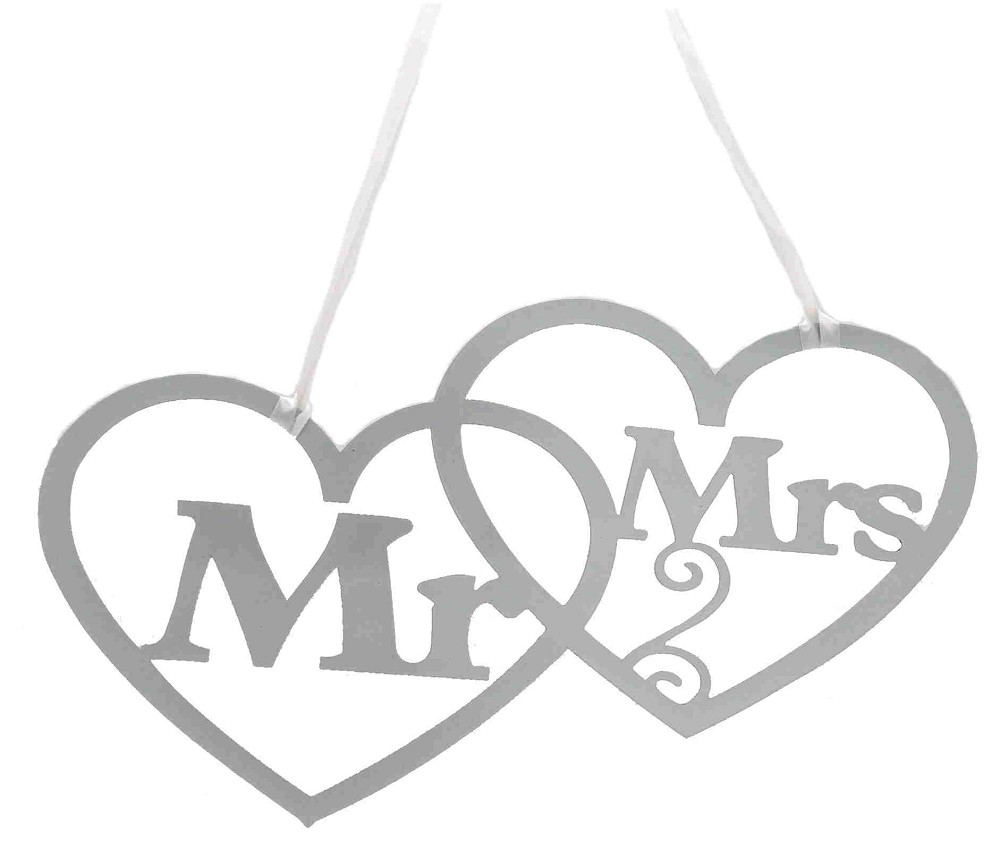 Metall Herzen "Mr & Mrs" mit Band 40,5x22,5 cm