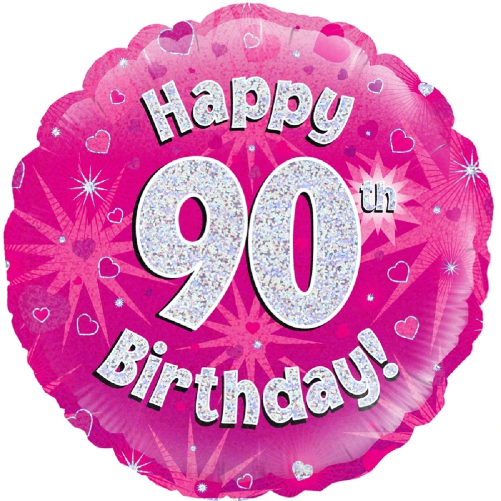 18" Happy Birthday "90" Pink Holographic