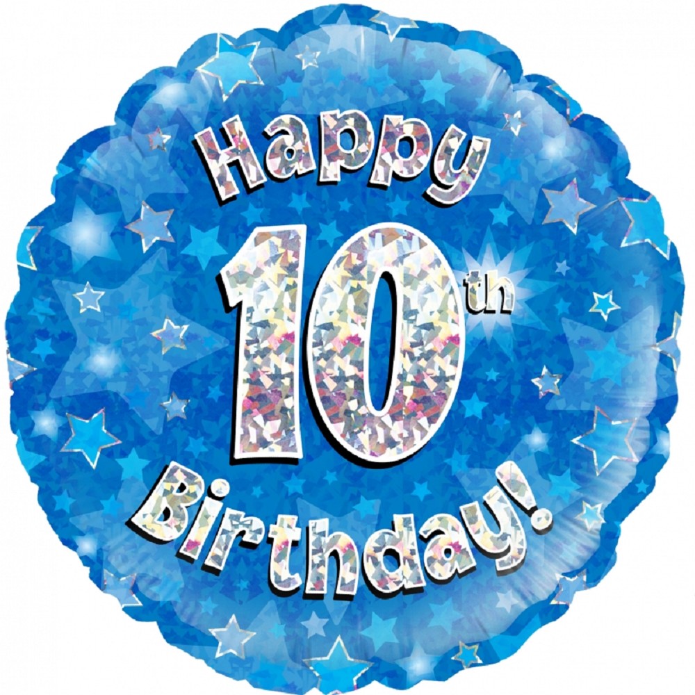 18" Happy Birthday "10" Blue Holographic