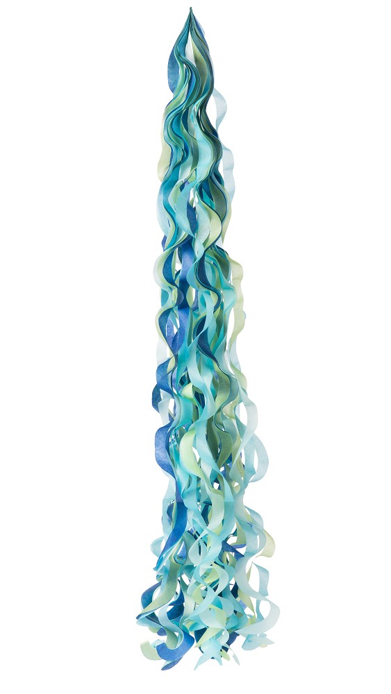 Spiral-Tassel Balloon tail white/pale blue/dark blue/lime gr