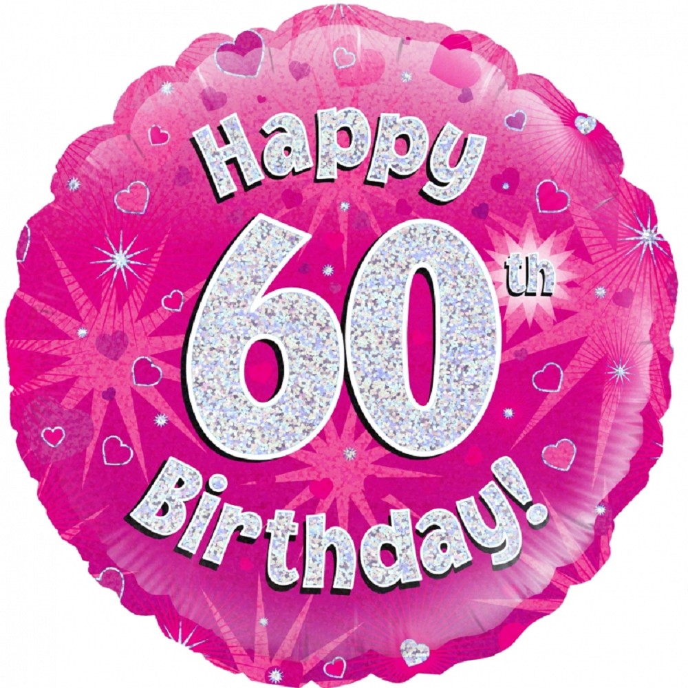 18" Happy Birthday "60" Pink Holographic