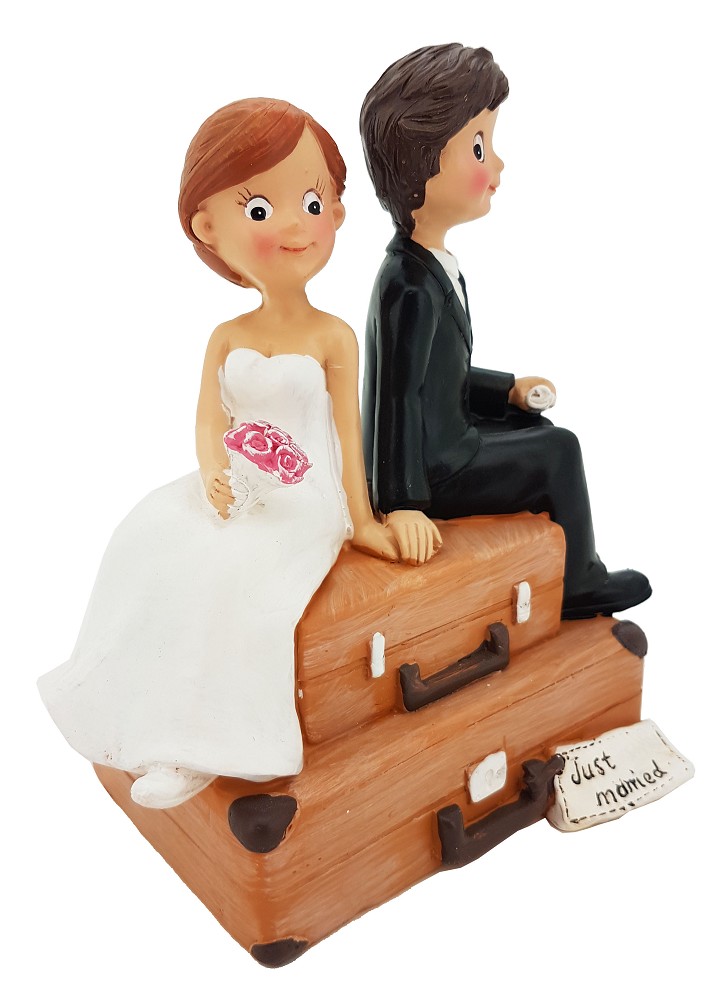 Polyresinfigur Hochzeitspaar auf Koffer