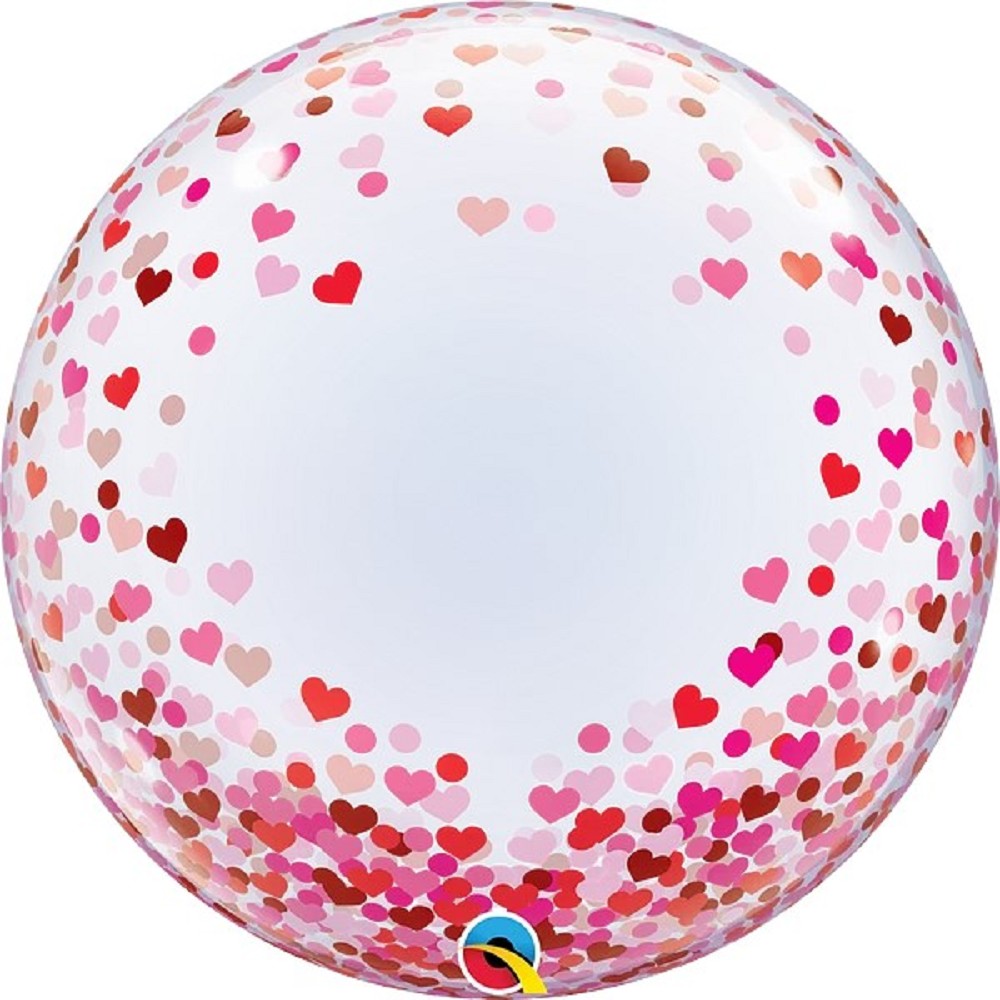 24" Deko Bubble Red & Pink Confetti Hearts