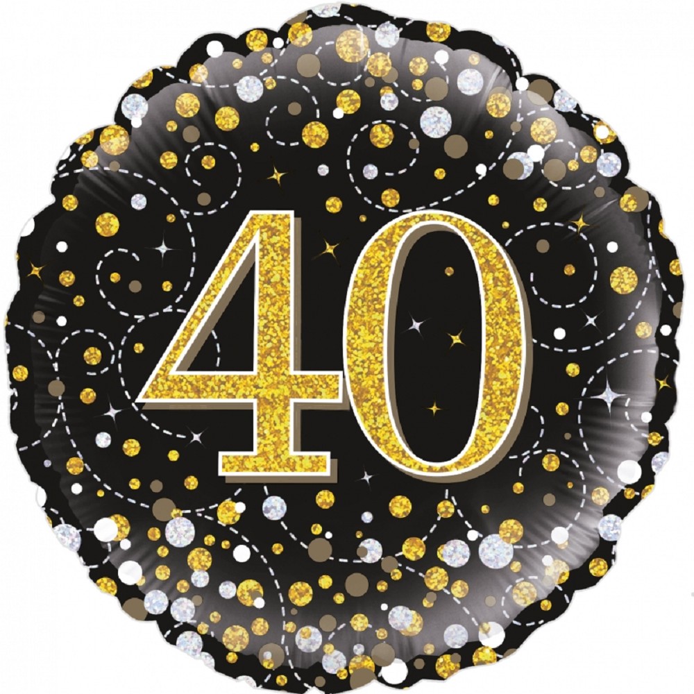 18" Birthday "40" Black & Gold Holographic