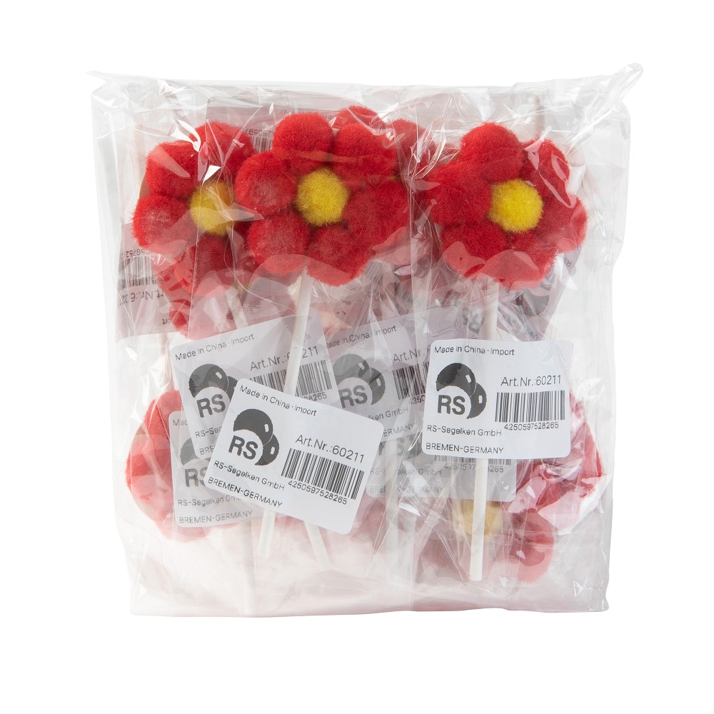 Pompom Blume für Verpackung rot