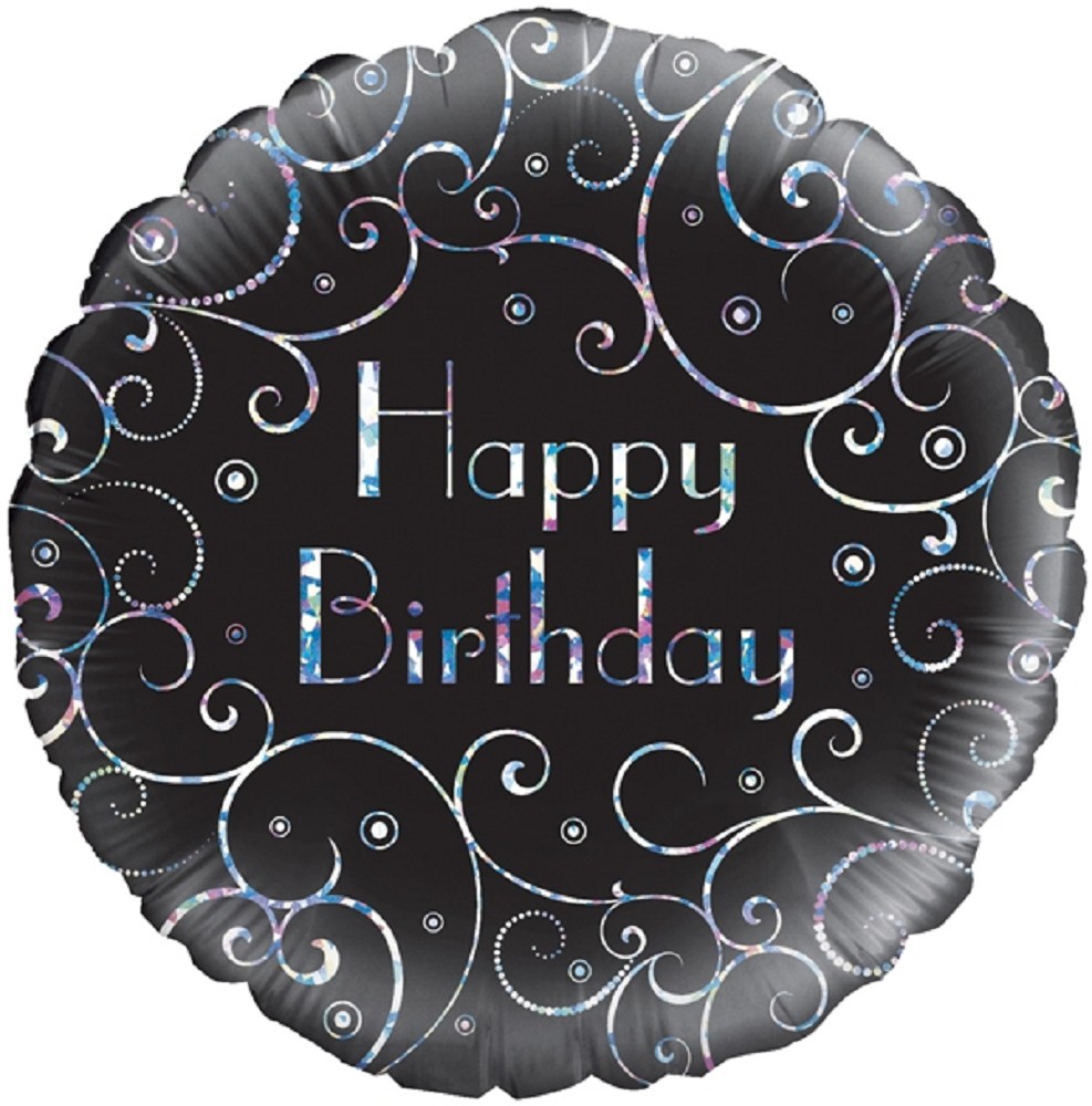 18" Happy Birthday Swirl holographic black