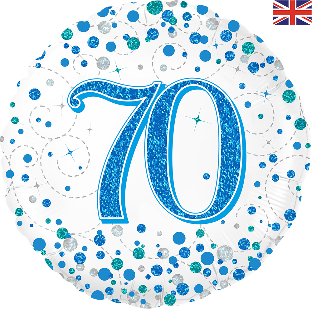 18" Birthday "70" White & Blue Holographic