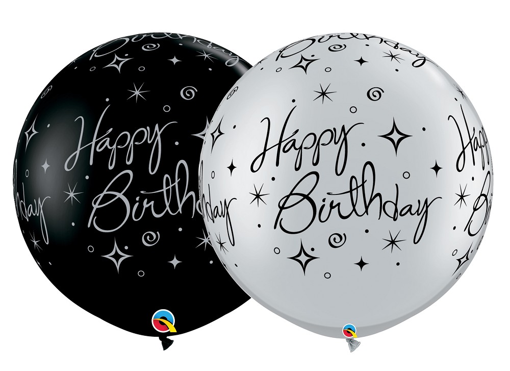 3' Riesenballon Birthday Elegant Sparkles + Swirls