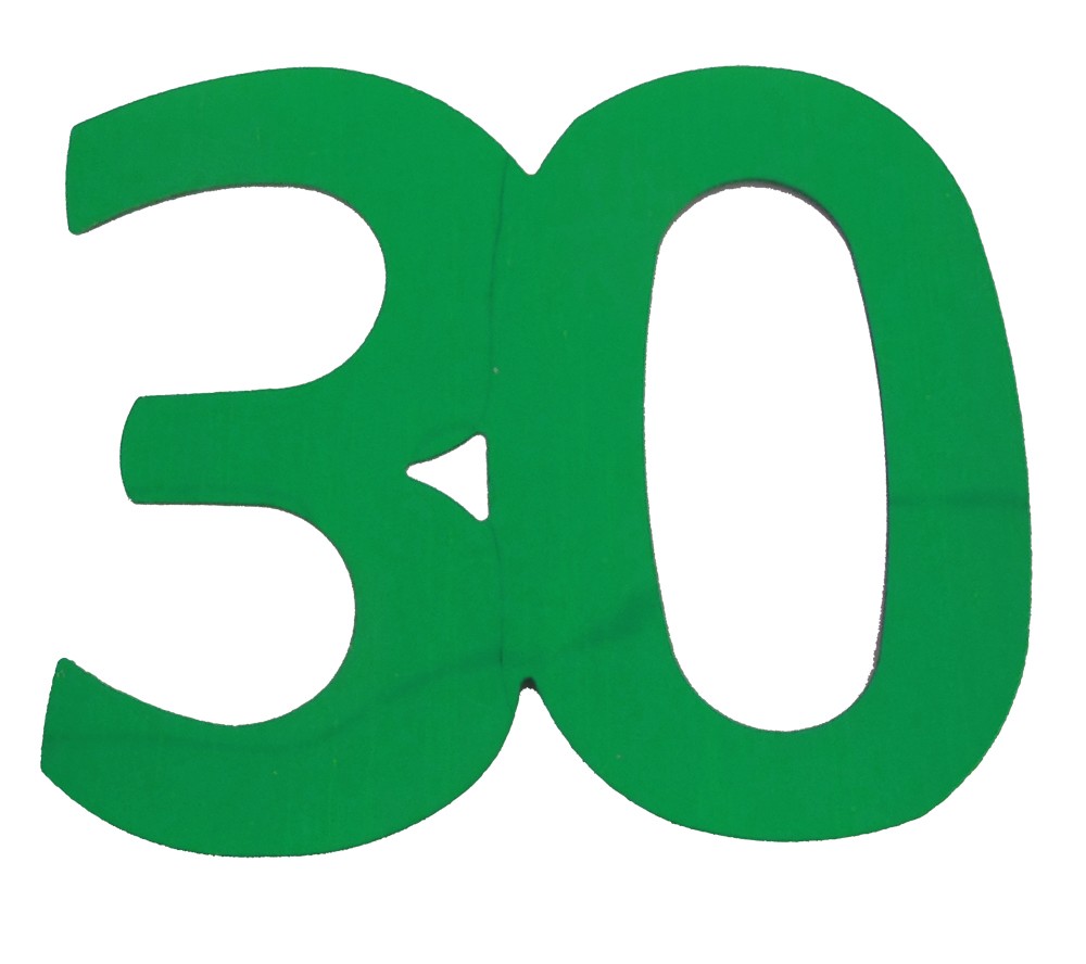 Deko-Folienzahl "30" grün, 13cm