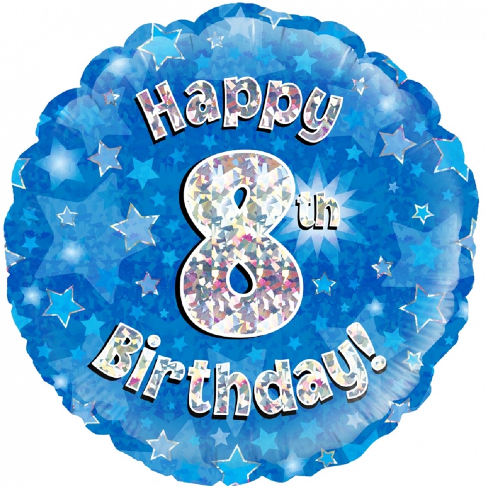 18" Happy Birthday "8" Blue Holographic