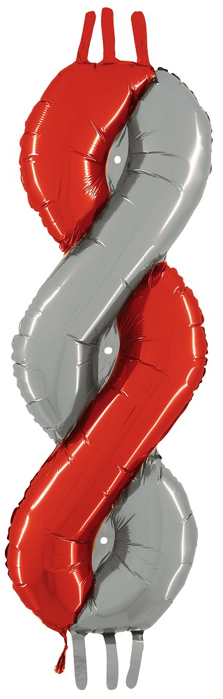 18" x 45" Folienballon: gedrehte Säule rot/silber