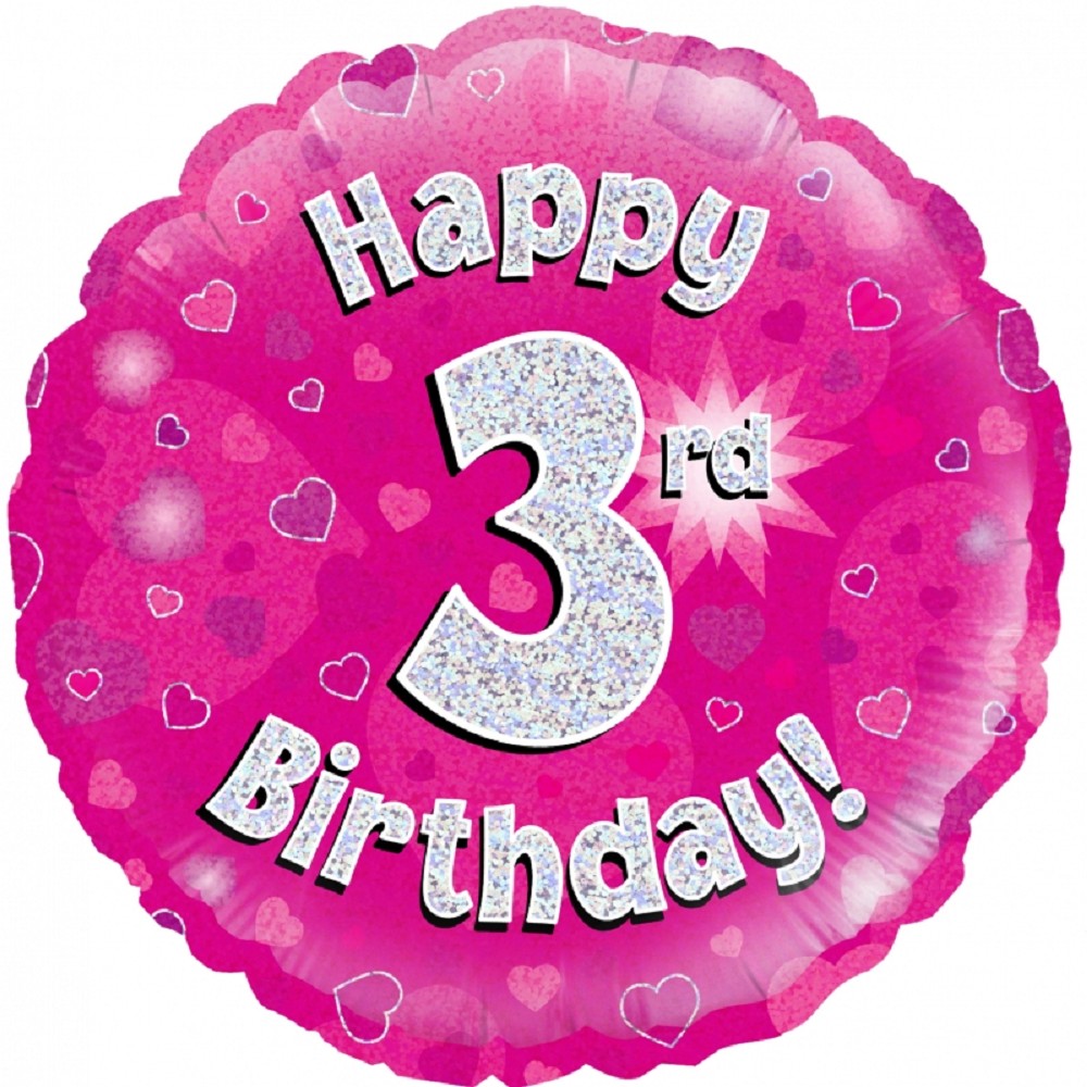 18" Happy Birthday "3" Pink Holographic
