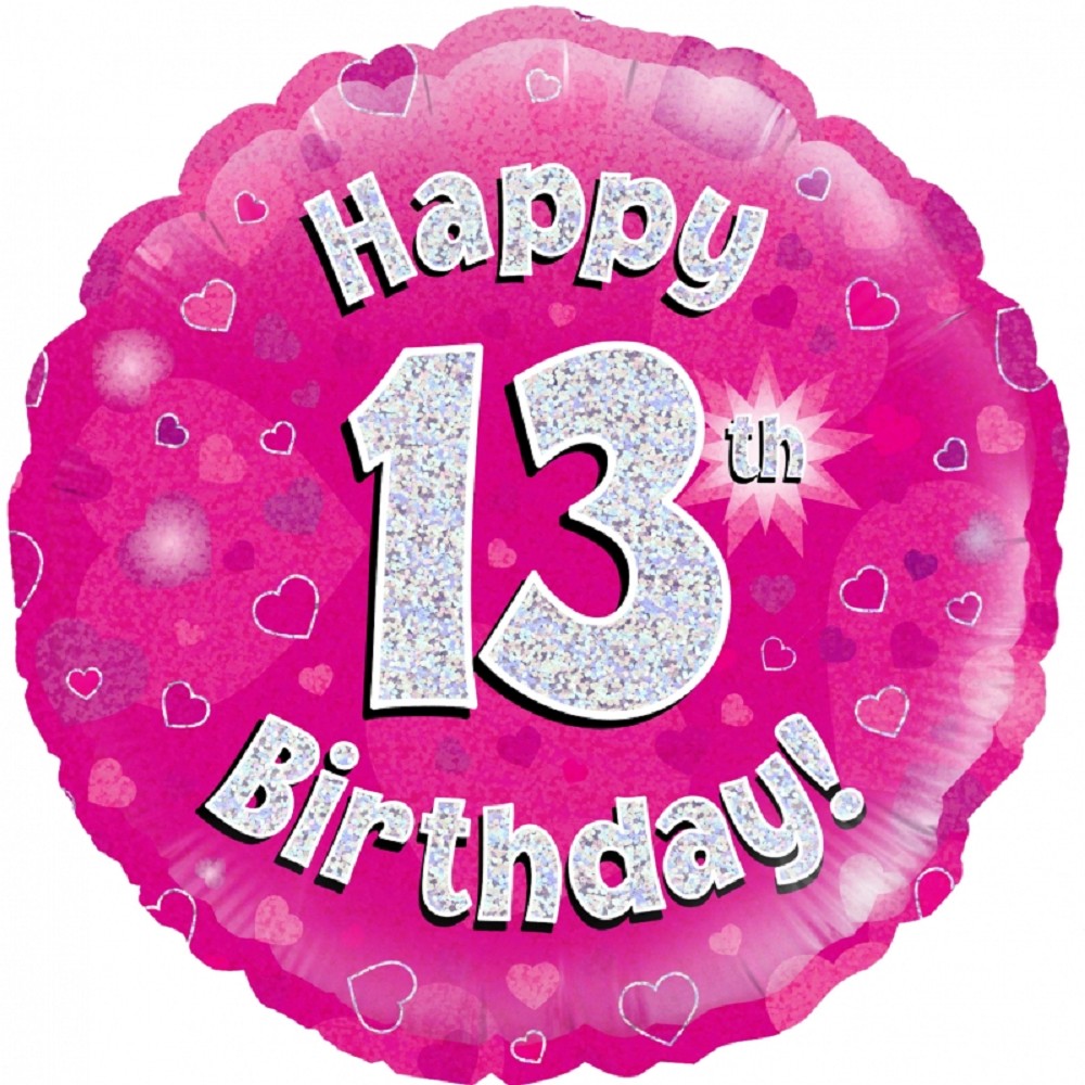 18" Happy Birthday "13" Pink Holographic