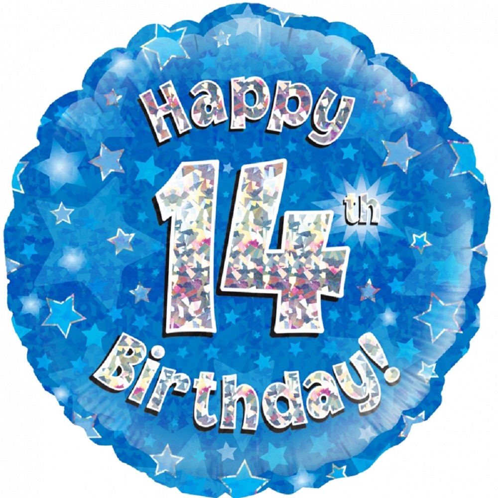 18" Happy Birthday "14" Blue Holographic