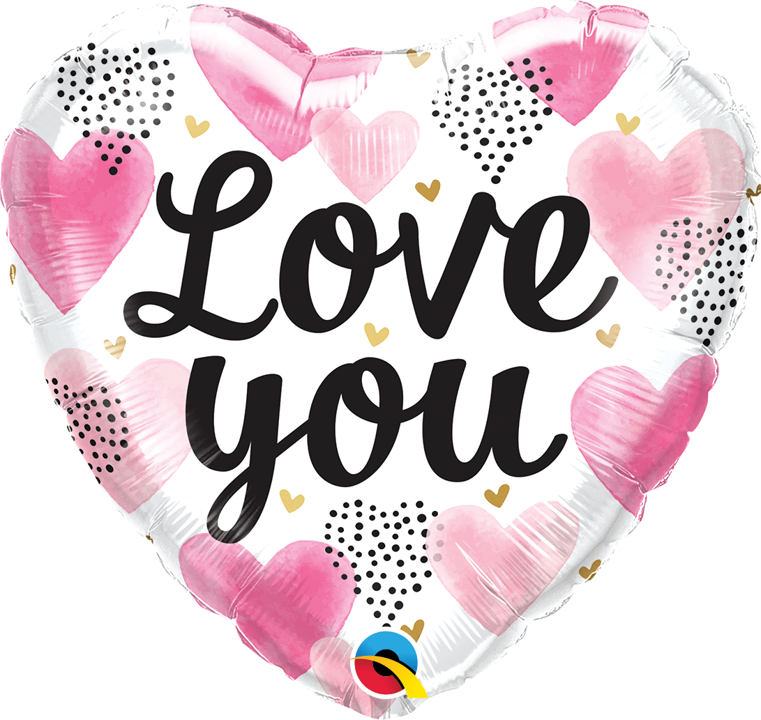 18" Love You Pink Watercolor Hearts
