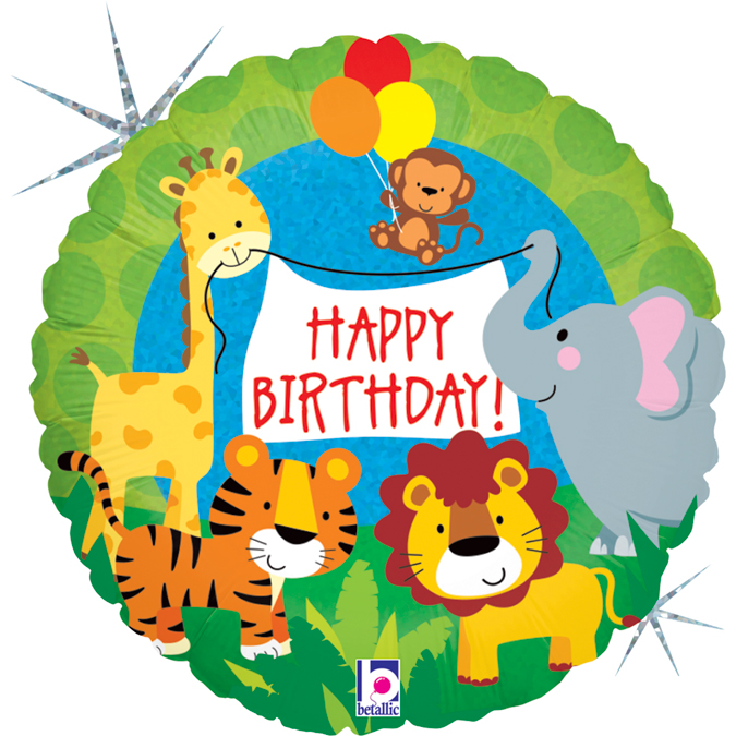 9" Jungle Animals Birthday (ohne Ventil,zum Selbstver.)